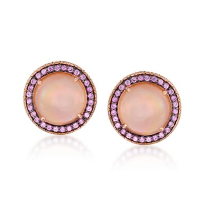 Rose Quartz and .95 ct. t.w. Pink Sapphire Earrings In 14kt Rose Gold With Black Rhodium &mdash; Alt Image 1