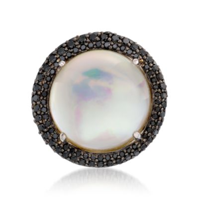 Mother-Of-Pearl and 1.40 ct. t.w. Black Diamond Ring in 14kt White Gold &mdash; Alt Image 1