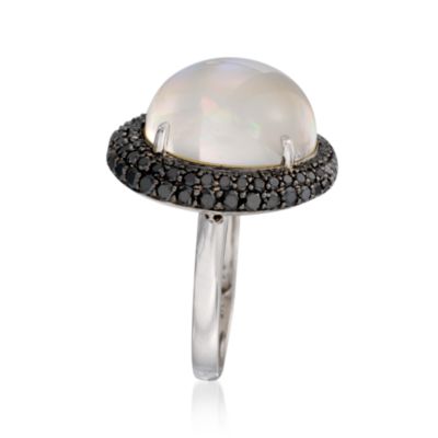 Mother-Of-Pearl and 1.40 ct. t.w. Black Diamond Ring in 14kt White Gold &mdash; Alt Image 2