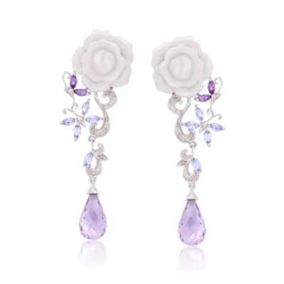 7.20 ct. t.w. Multi-Gem and White Agate Carved Rose Earrings In Sterling Silver &mdash; Alt Image 1