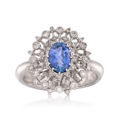 .80 ct. t.w. Tanzanite and .35 ct. t.w. Diamond Starburst Ring in 14kt White Gold &mdash; Alt Image 1