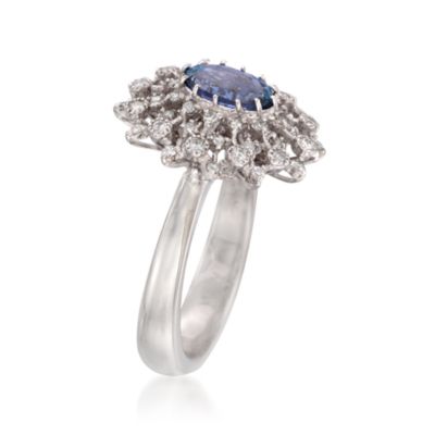 .80 ct. t.w. Tanzanite and .35 ct. t.w. Diamond Starburst Ring in 14kt White Gold &mdash; Alt Image 3