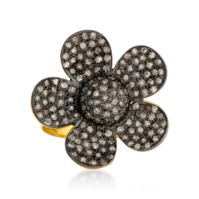 .85 ct. t.w. Diamond Flower Ring in 14kt Yellow Gold and Sterling Silver With Black Rhodium &mdash; Alt Image 1
