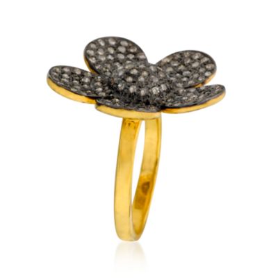 .85 ct. t.w. Diamond Flower Ring in 14kt Yellow Gold and Sterling Silver With Black Rhodium &mdash; Alt Image 2