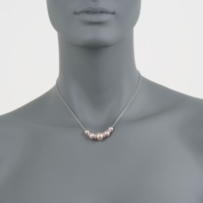 6-10mm Pink Cultured Pearl and .20 ct. t.w. Diamond Barrel Bead Necklace in Sterling Silver. 18" &mdash; Alt Image 2
