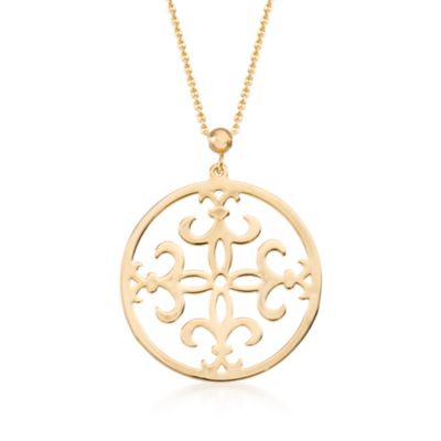 14kt Yellow Gold Fleur-De-Lis Pendant Necklace. 17" &mdash; Alt Image 1