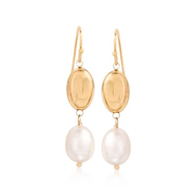 Oval 8-9mm Cultured Pearl Drop Earrings In Vermeil  &mdash; Alt Image 1