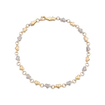 14kt Two-Tone Gold Heart Anklet. 10" &mdash; Alt Image 1