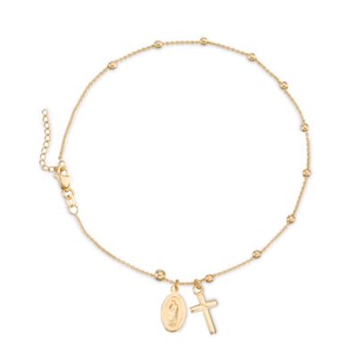 14kt Yellow Gold Cross Anklet. 10" &mdash; Alt Image 1