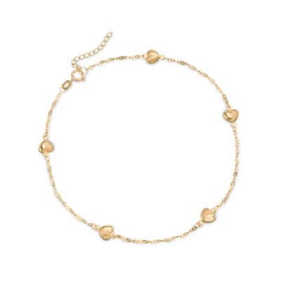 14kt Yellow Gold Heart Station Anklet. 10" &mdash; Alt Image 1