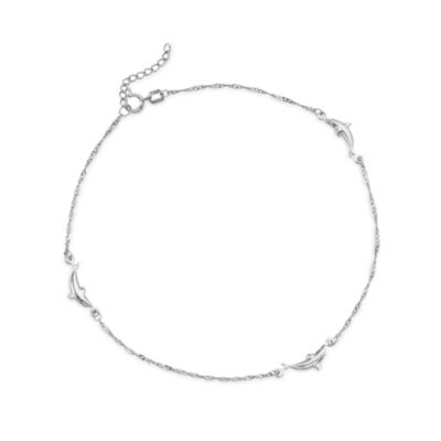 14kt White Gold Dolphin Anklet. 10" &mdash; Alt Image 1