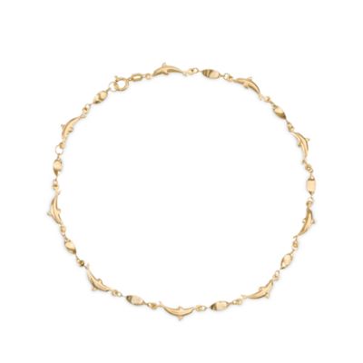 14kt Yellow Gold Dolphin Anklet. 10" &mdash; Alt Image 1