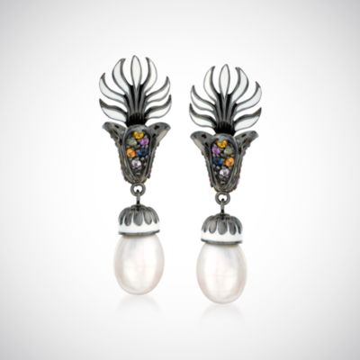 M.C.L. Designs 2.20 ct. t.w. Multicolored Sapphire and 11-12mm Cultured Pearl Earrings In Sterling Silver &mdash; Alt Image 1
