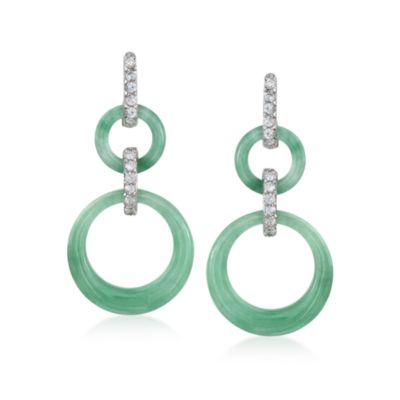 Green Jade and .65 ct. t.w. CZ Earrings in Sterling Silver &mdash; Alt Image 1