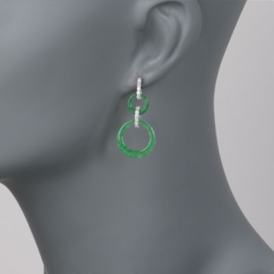 Green Jade and .65 ct. t.w. CZ Earrings in Sterling Silver &mdash; Alt Image 2