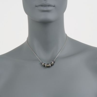 6-10mm Black Cultured Pearl and .20 ct. t.w. Diamond Barrel Bead Necklace in Sterling Silver. 18" &mdash; Alt Image 2