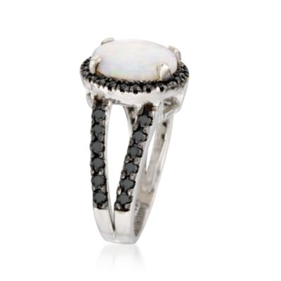 Opal and .75 ct. t.w. Black Diamond Ring In 14kt White Gold. Size 8 &mdash; Alt Image 2