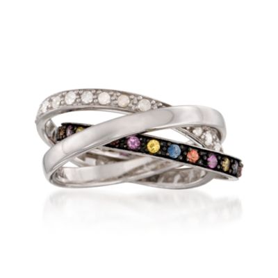 .60 ct. t.w. Multicolored Sapphire and .50 ct. t.w. Diamond Rolling Ring In Sterling Silver &mdash; Alt Image 1