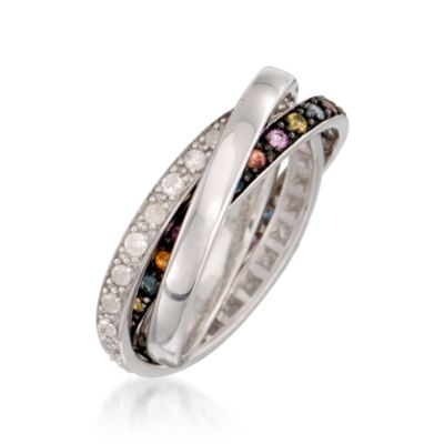 .60 ct. t.w. Multicolored Sapphire and .50 ct. t.w. Diamond Rolling Ring In Sterling Silver &mdash; Alt Image 3