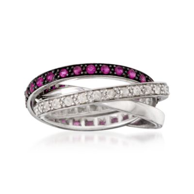 .60 ct. t.w. Ruby and .50 ct. t.w. Diamond Rolling Ring In Sterling Silver. Size 5 &mdash; Alt Image 1