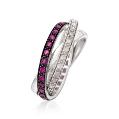 .60 ct. t.w. Ruby and .50 ct. t.w. Diamond Rolling Ring In Sterling Silver. Size 5 &mdash; Alt Image 2