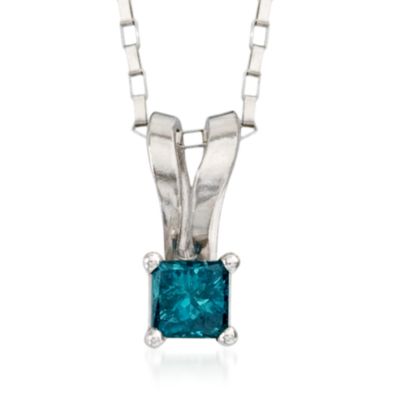 Blue Diamond Pendant Necklace In 14kt White Gold. 18" &mdash; Alt Image 1