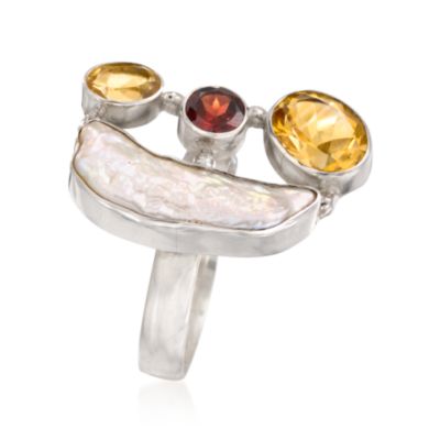 2.10 ct. t.w. Multi-Gem and 6-19mm Cultured Biwa Pearl Ring In Sterling Silver &mdash; Alt Image 2