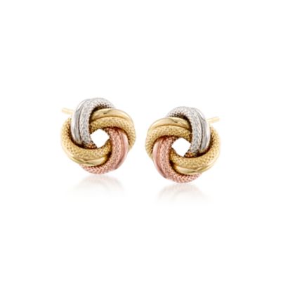 14kt Tri-Colored Gold Love Knot Earrings &mdash; Alt Image 1