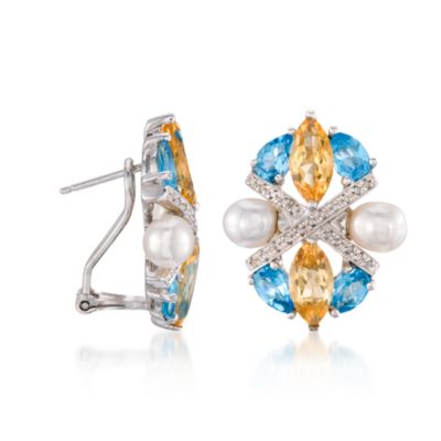 5.5-6mm Pearl and Multi-Gem Crisscross Earrings In Sterling Silver &mdash; Alt Image 3