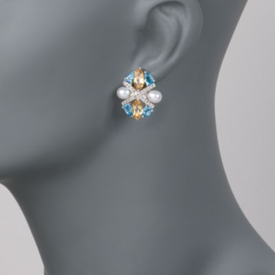 5.5-6mm Pearl and Multi-Gem Crisscross Earrings In Sterling Silver &mdash; Alt Image 2