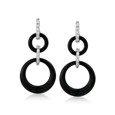 Black Onyx and .65 ct. t.w. CZ Earrings in Sterling Silver &mdash; Alt Image 1
