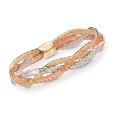 Italian 14kt Tri-Colored Gold Braided Mesh Bracelet &mdash; Alt Image 1