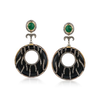 9.10 ct. t.w. Emerald and 2.70 ct. t.w. Diamond Earrings In Two-Tone &mdash; Alt Image 1