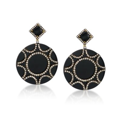 Black Onyx and 3.35 ct. t.w. Diamond Earrings In Sterling Silver and 14kt Yellow Gold &mdash; Alt Image 1
