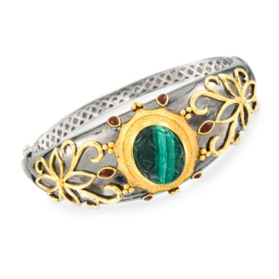 Red Jasper and Malachite Bangle Bracelet With Diamonds In Sterling Silver &mdash; Alt Image 1