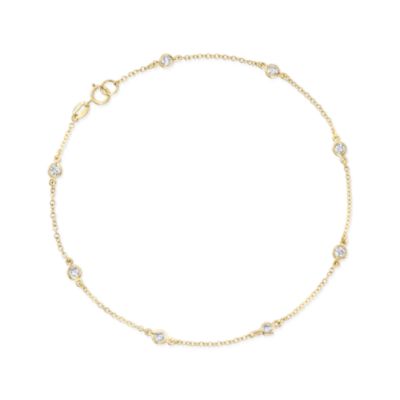 .80 ct. t.w. CZ Station Anklet in 14kt Gold Over Sterling Silver. 10" &mdash; Alt Image 1