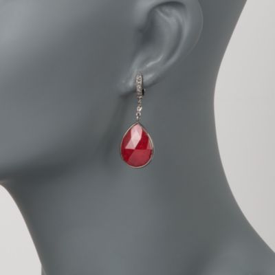 21.60 ct. t.w. Ruby Teardrop and .20 ct. t.w. Diamond Hoop Earrings in Sterling Silver &mdash; Alt Image 2