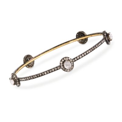 2.30 ct. t.w. Diamond and 1.90 ct. t.w. White Sapphire Bangle Bracelet In Two-Tone. 8" &mdash; Alt Image 1