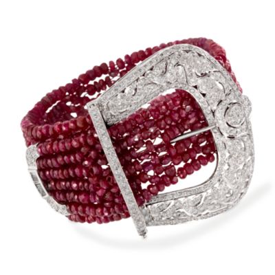 4.75 ct. t.w. Diamond and Ruby Bead Buckle Bracelet in 18kt White Gold. 8" &mdash; Alt Image 1