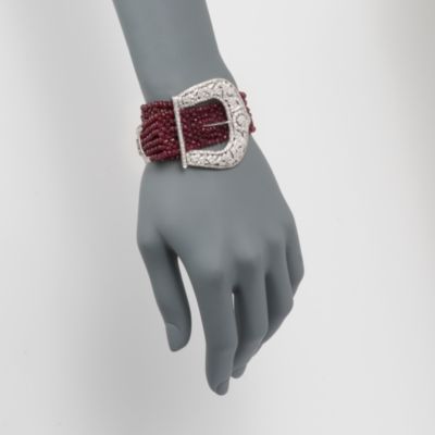 4.75 ct. t.w. Diamond and Ruby Bead Buckle Bracelet in 18kt White Gold. 8" &mdash; Alt Image 2