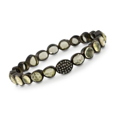 23.00 ct. t.w. Lemon Quartz and .25 ct. t.w. Diamond Bangle Bracelet in Sterling Silver. 7" &mdash; Alt Image 1