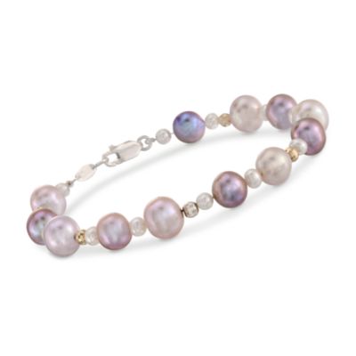 4-10mm Multicolored Cultured Pearl Bracelet In Sterling Silver and 14kt Yellow Gold &mdash; Alt Image 1