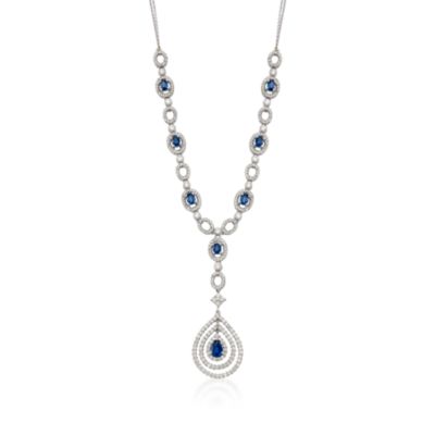 2.40 ct. t.w. Sapphire and 2.55 ct. t.w. Diamond Necklace in 14kt White Gold &mdash; Alt Image 1