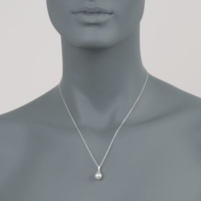 9-9.5mm South Sea Pearl Pendant Necklace With Diamonds in Sterling Silver. 18" &mdash; Alt Image 2
