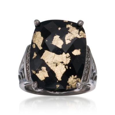 Black Agate Doublet Ring in Sterling Silver. Size 6 &mdash; Alt Image 1