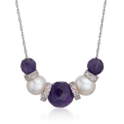 8.30 ct. t.w. Amethyst and Pearl Necklace With .25 ct. t.w. Diamonds in Sterling Silver &mdash; Alt Image 1