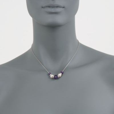 8.30 ct. t.w. Amethyst and Pearl Necklace With .25 ct. t.w. Diamonds in Sterling Silver &mdash; Alt Image 2