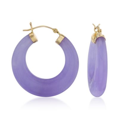 Purple Jade Hoop Earrings in 14kt Yellow Gold &mdash; Alt Image 1