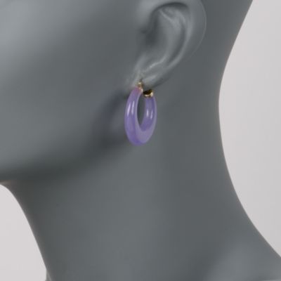 Purple Jade Hoop Earrings in 14kt Yellow Gold &mdash; Alt Image 2