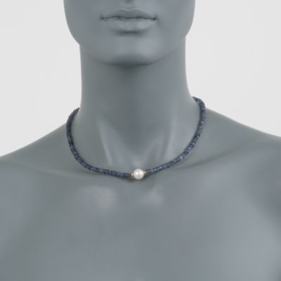 55.00 ct. t.w. Iolite Bead and 9.5-10.5mm Pearl Necklace in 14kt Yellow Gold &mdash; Alt Image 2